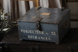 ブルーグレーペイントが素敵なフィルム用木箱　フランスアンティークインテリア雑貨
