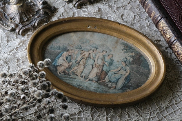 アンティークオーバルフレーム 19世紀 フランス 楕円 曲面ガラス 額縁