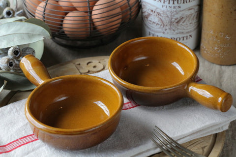 小さめのサイズで使いやすい片手鍋　フランスアンティーク陶器