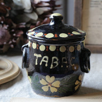 ハンドペイントの花柄が可愛い蓋つきポット　フランスアンティーク陶器