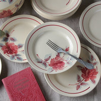 5枚あり！ステンシルのバラ模様が可愛い平皿（直径22.5cm）　フランスアンティーク食器