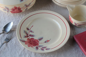 ステンシルのバラ模様が可愛い大皿（直径27cm）　フランスアンティーク食器　