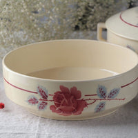 ステンシルのバラ模様が素敵なボウル（直径25.8cm）　フランスアンティーク食器　