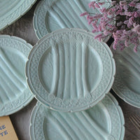 12枚あり！ペパーミントグリーンが爽やかなアスパラガスプレート　フランスアンティーク食器