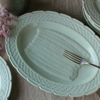 ムーランデルー窯のアスパラガスオーバルプレート（皿）　フランスアンティーク食器