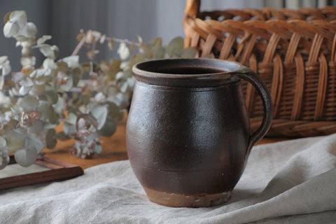 ドライフラワーが似合う土物の片手ジャグ（高さ16cm）　フランスアンティーク陶器雑貨