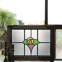 珍しい黄色いバラのステンドグラス イギリスアンティーク(住宅窓) 55.5cm×43cm