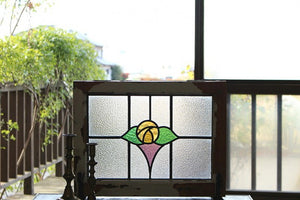 珍しい黄色いバラのステンドグラス イギリスアンティーク(住宅窓) 55.5cm×43cm